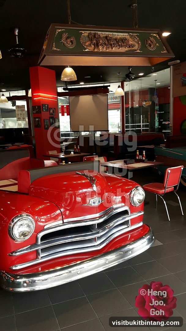 Diner Interior with Vintage Car