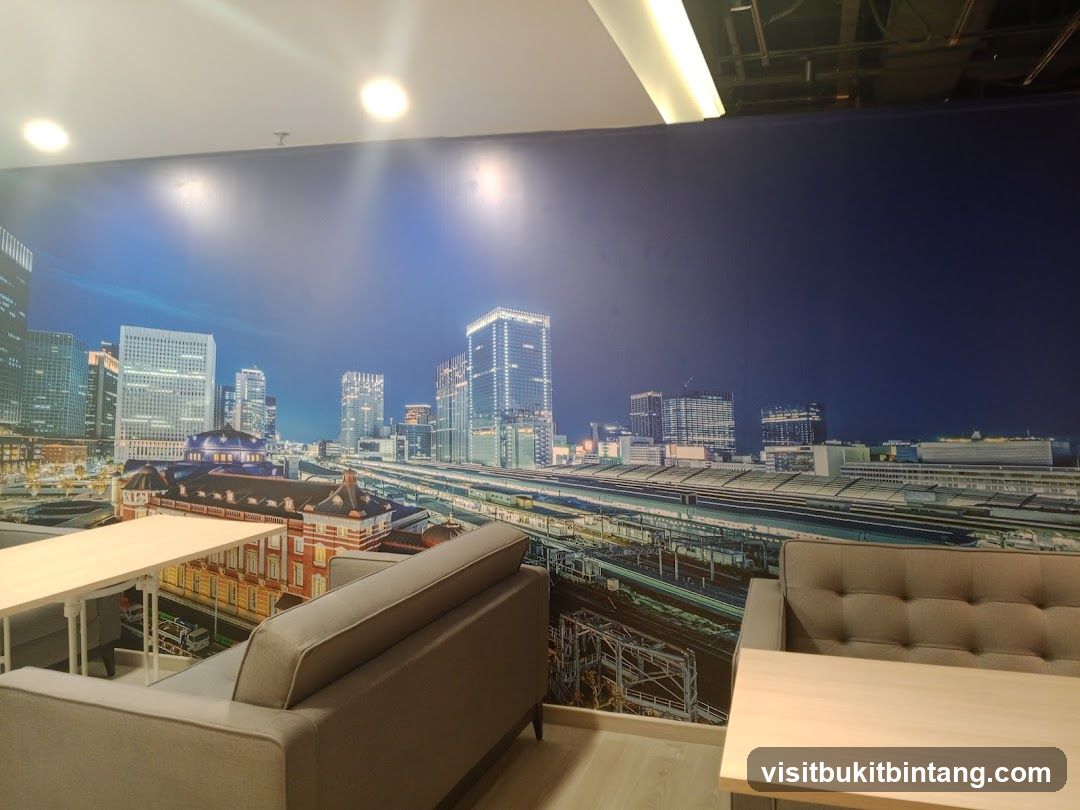 Cityscape Mural and Seating Area