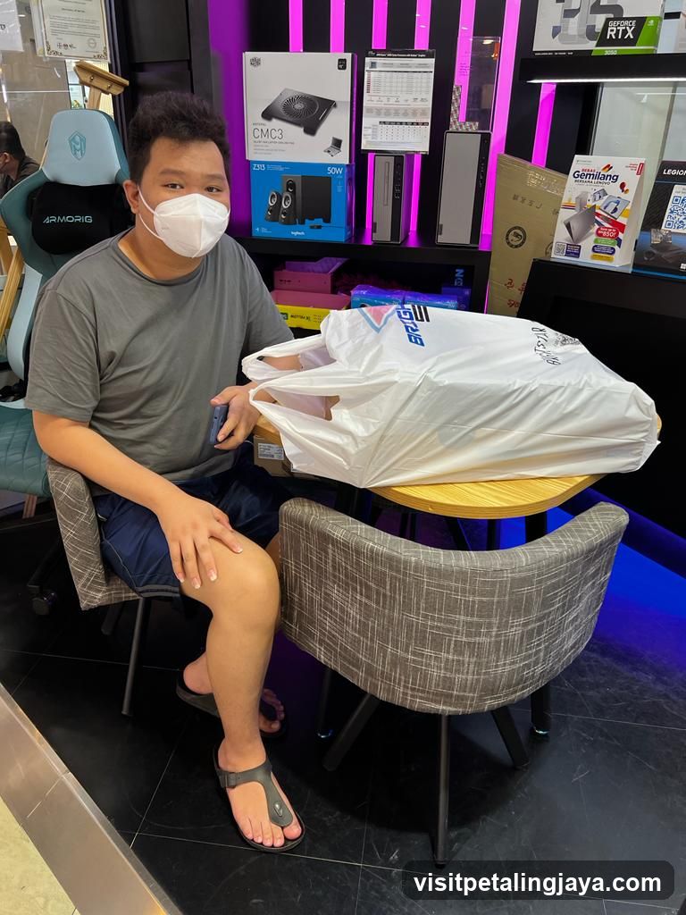 Person with shopping bag in store interior