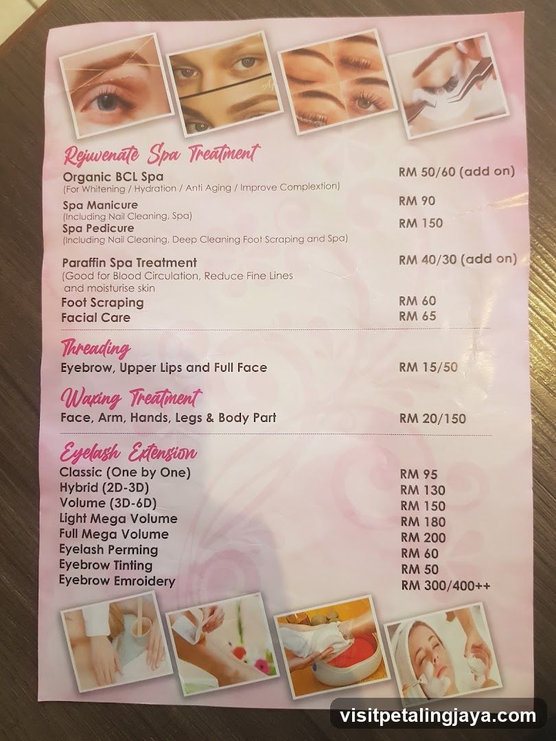 Beauty Spa Menu