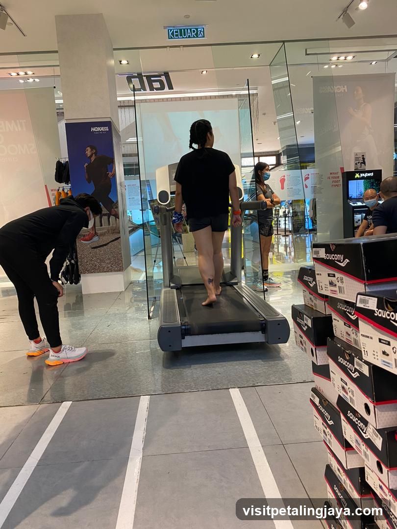 Fitness Store Interior with Treadmill and Shoe Boxes