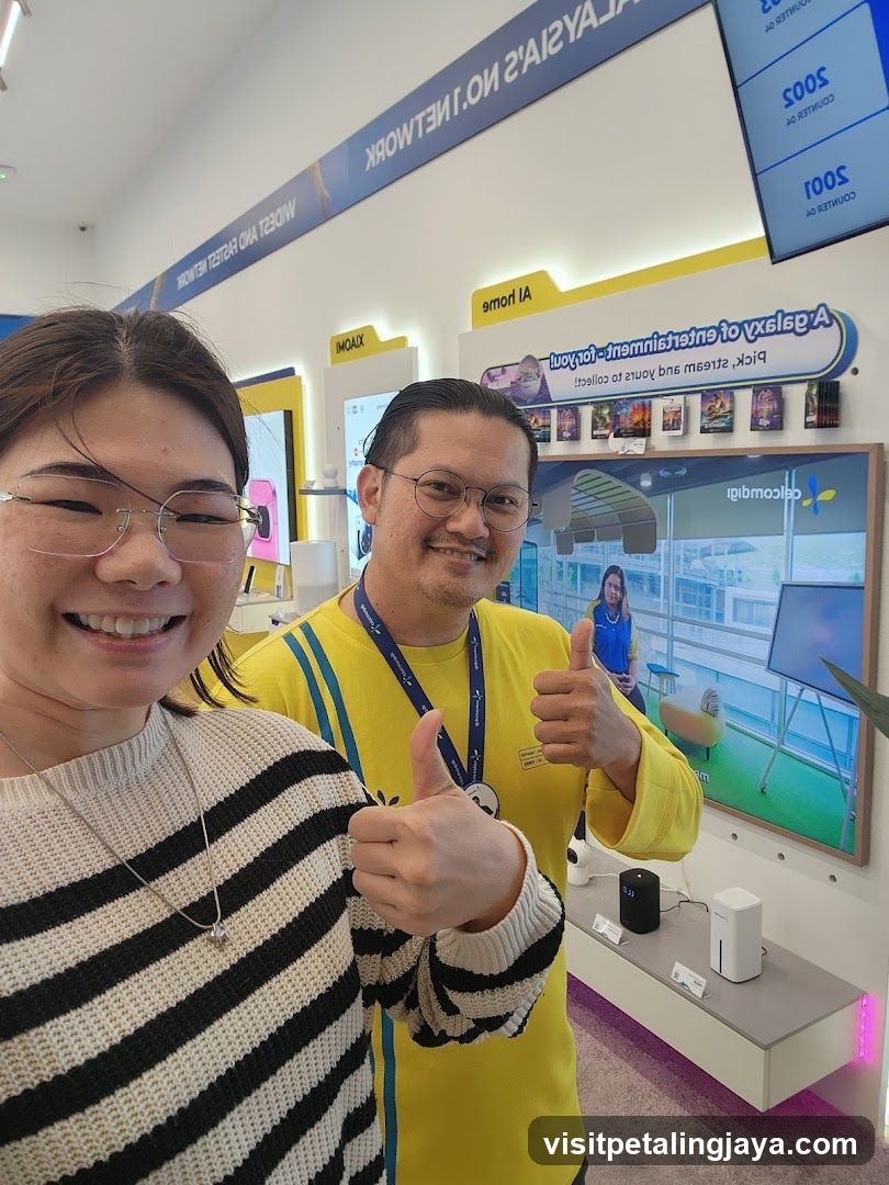 Electronics Store Interior with Staff and Customer
