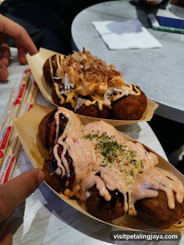 Takoyaki with various toppings