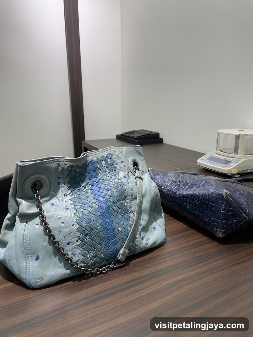 Handbags on a table
