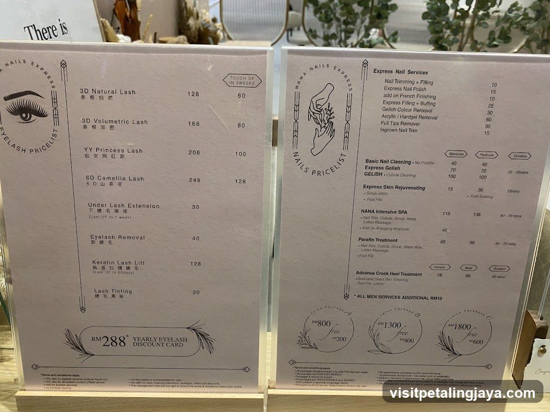 Eyelash & Nail Services Price List