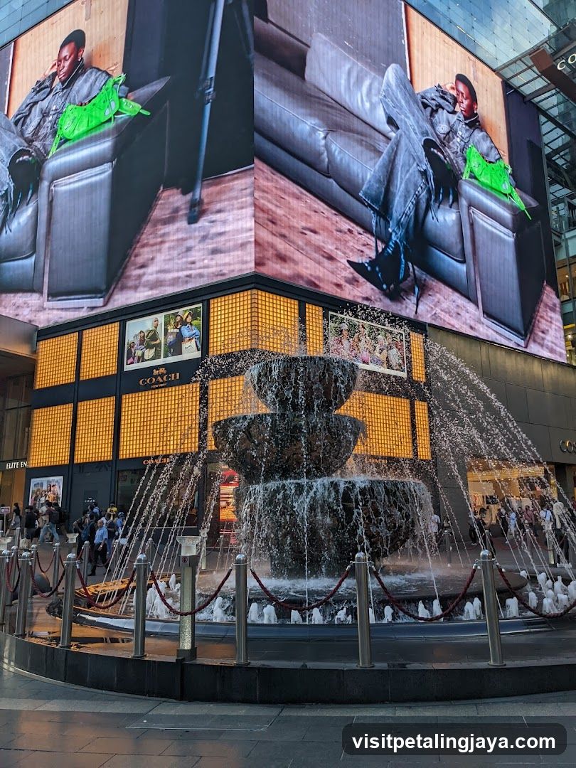 Shopping Mall Exterior with Fountain