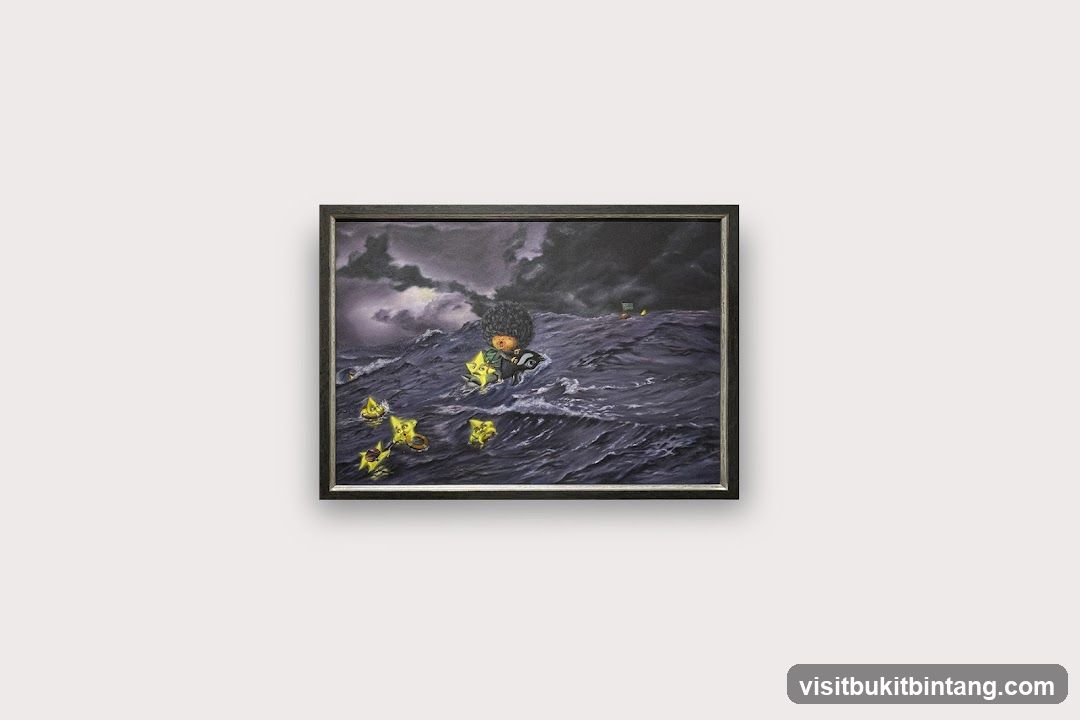 Painting of a child in a stormy sea
