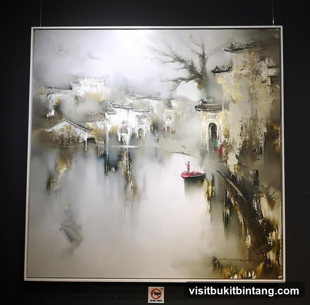 Abstract Painting of a Riverside Village