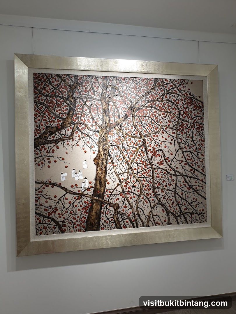 Painting of a tree with red fruit