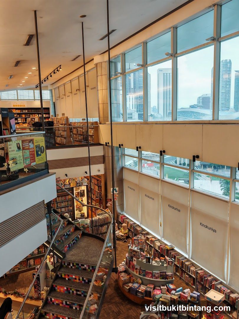 Interior of a multi-level bookstore