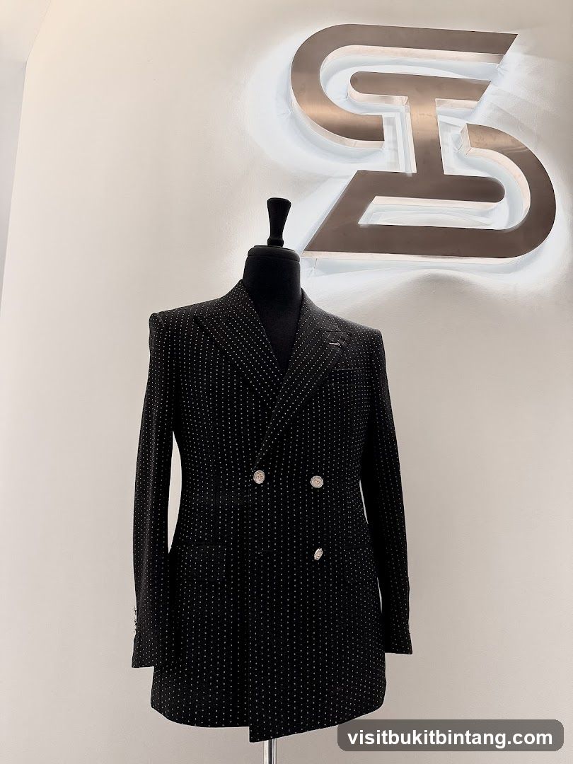 Mannequin wearing a pinstripe suit jacket