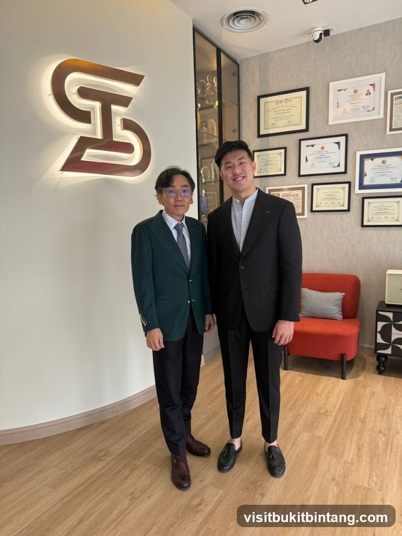 Two men in suits standing in an office