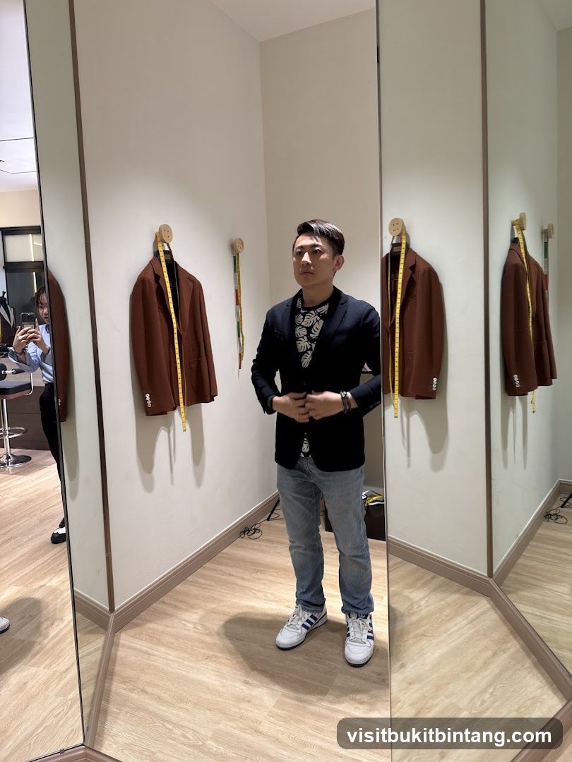 Man trying on a suit jacket