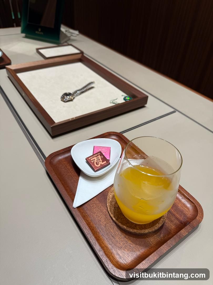 Beverage and chocolates served on a tray