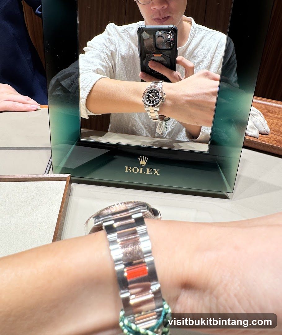 Person trying on a Rolex watch