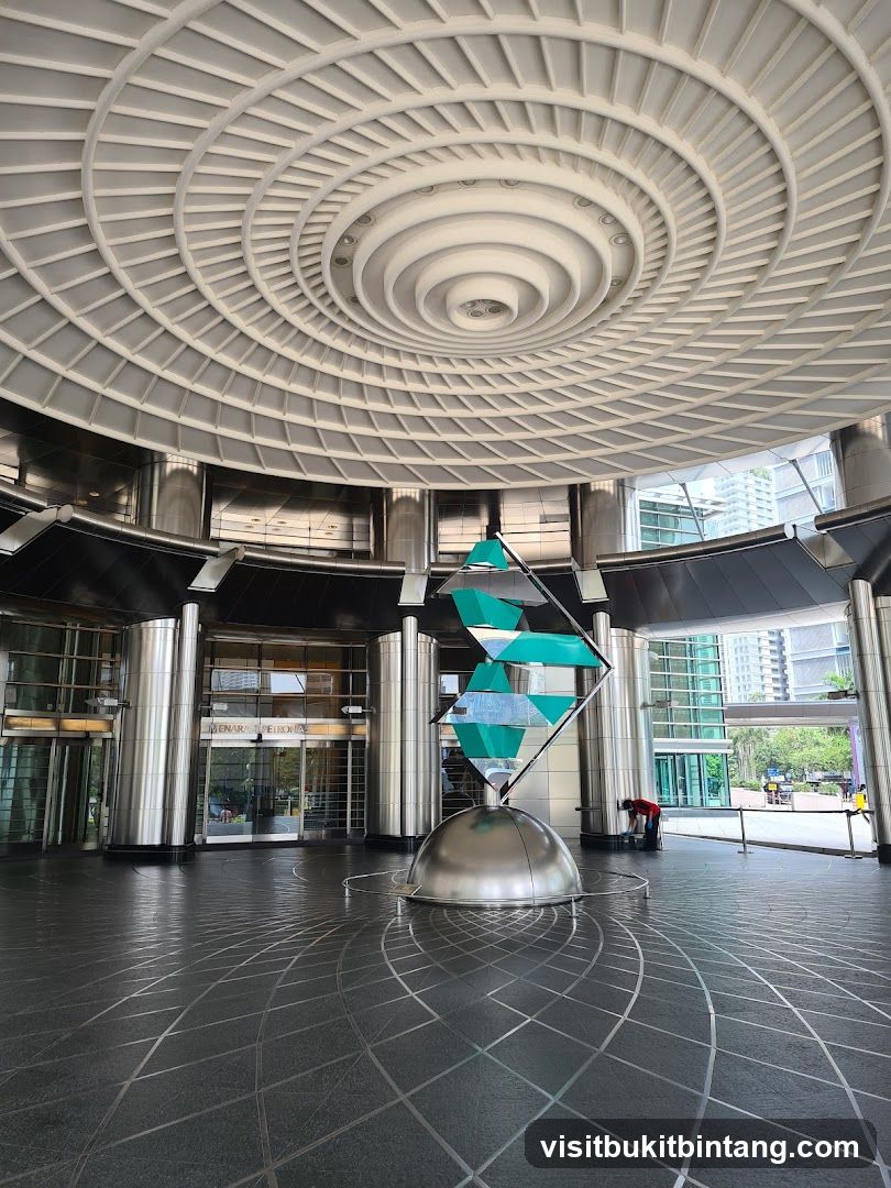Modern Building Entrance with Sculpture