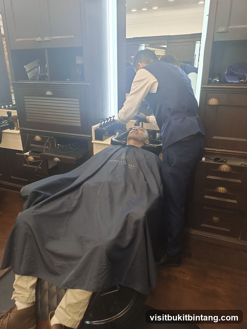 Barber washing client's hair