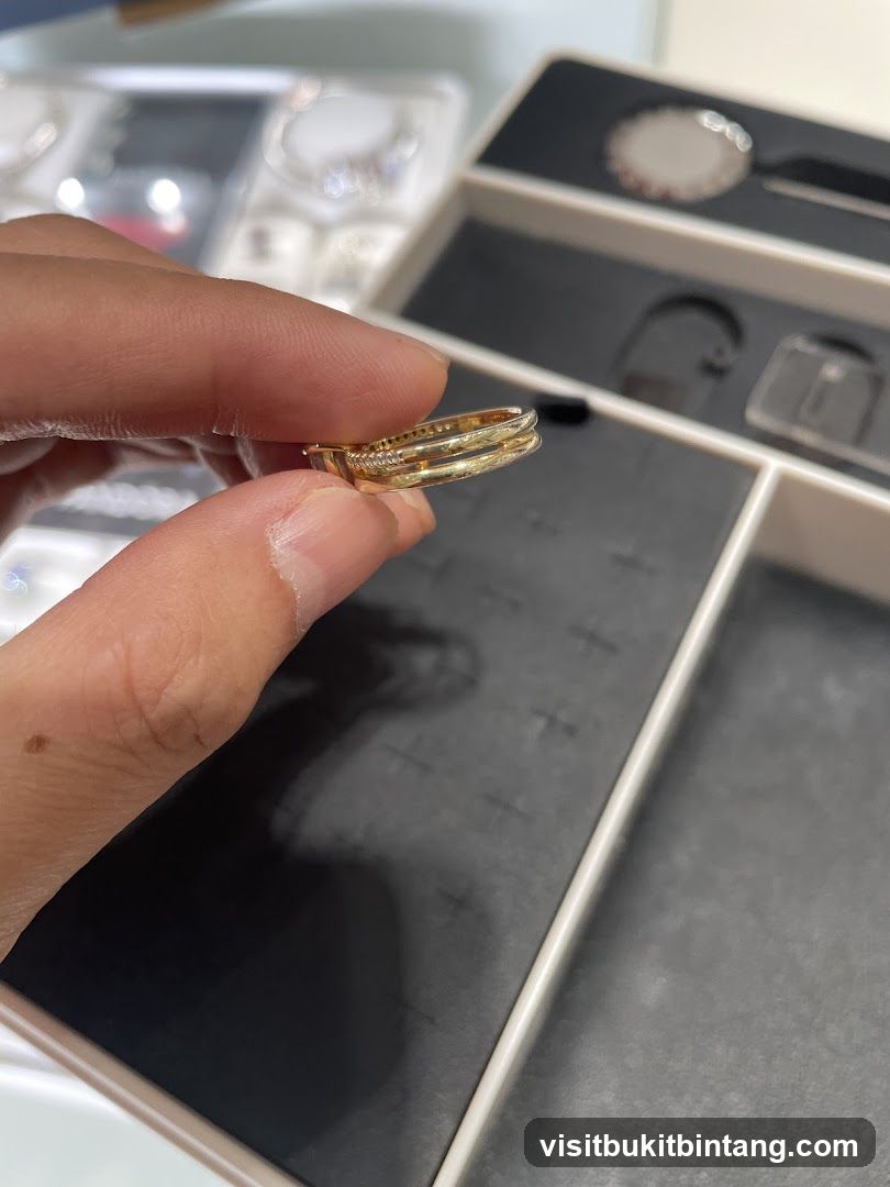 Close-up of a gold ring with small diamonds