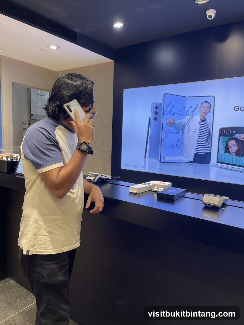 Man on Phone in Electronics Store