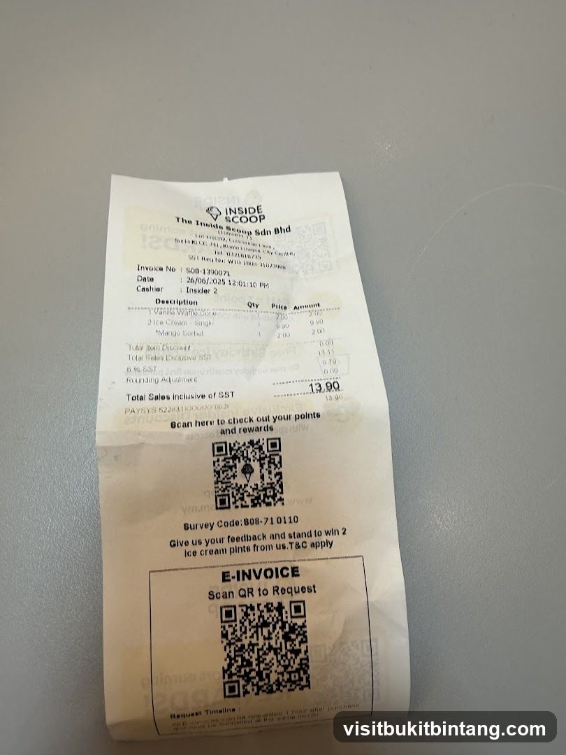 Receipt from Inside Scoop