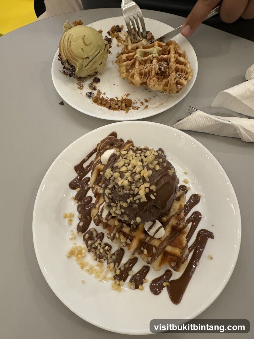 Dessert Plates with Waffles and Ice Cream