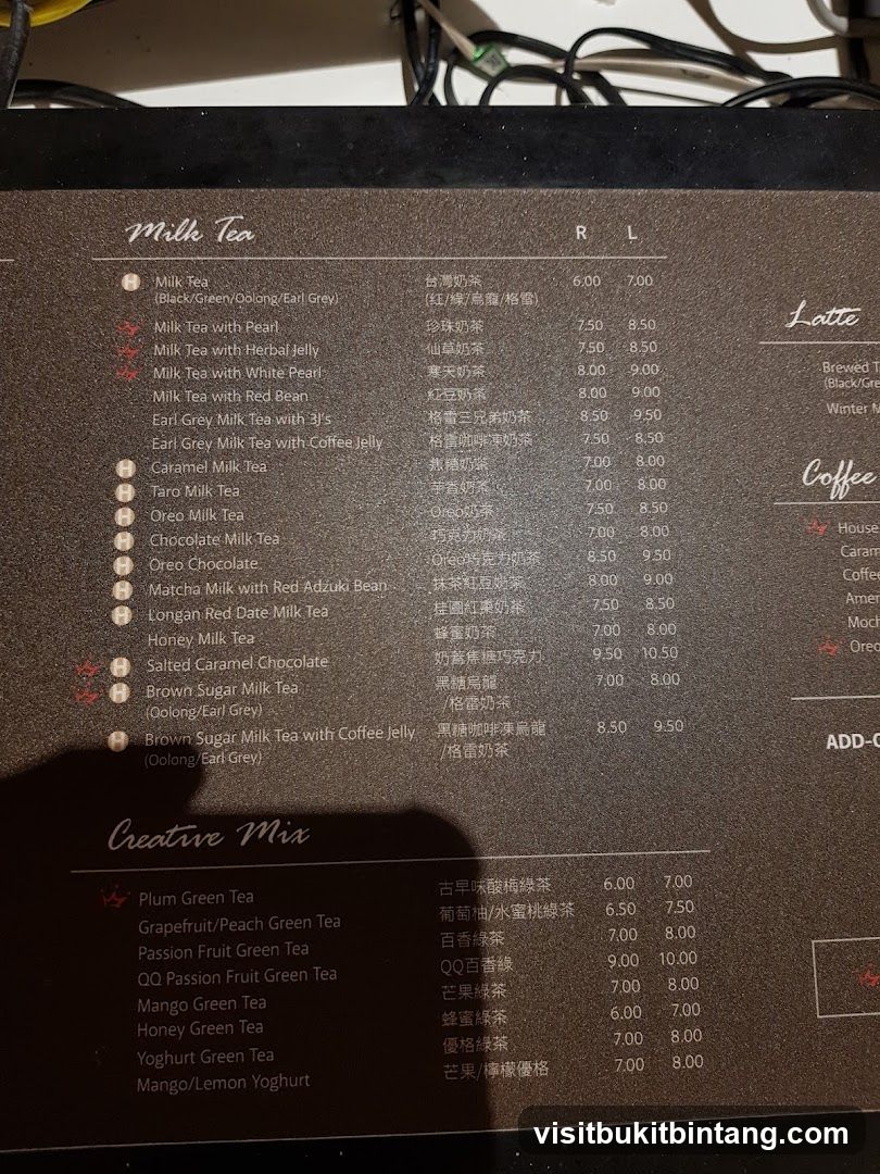 Milk Tea Menu