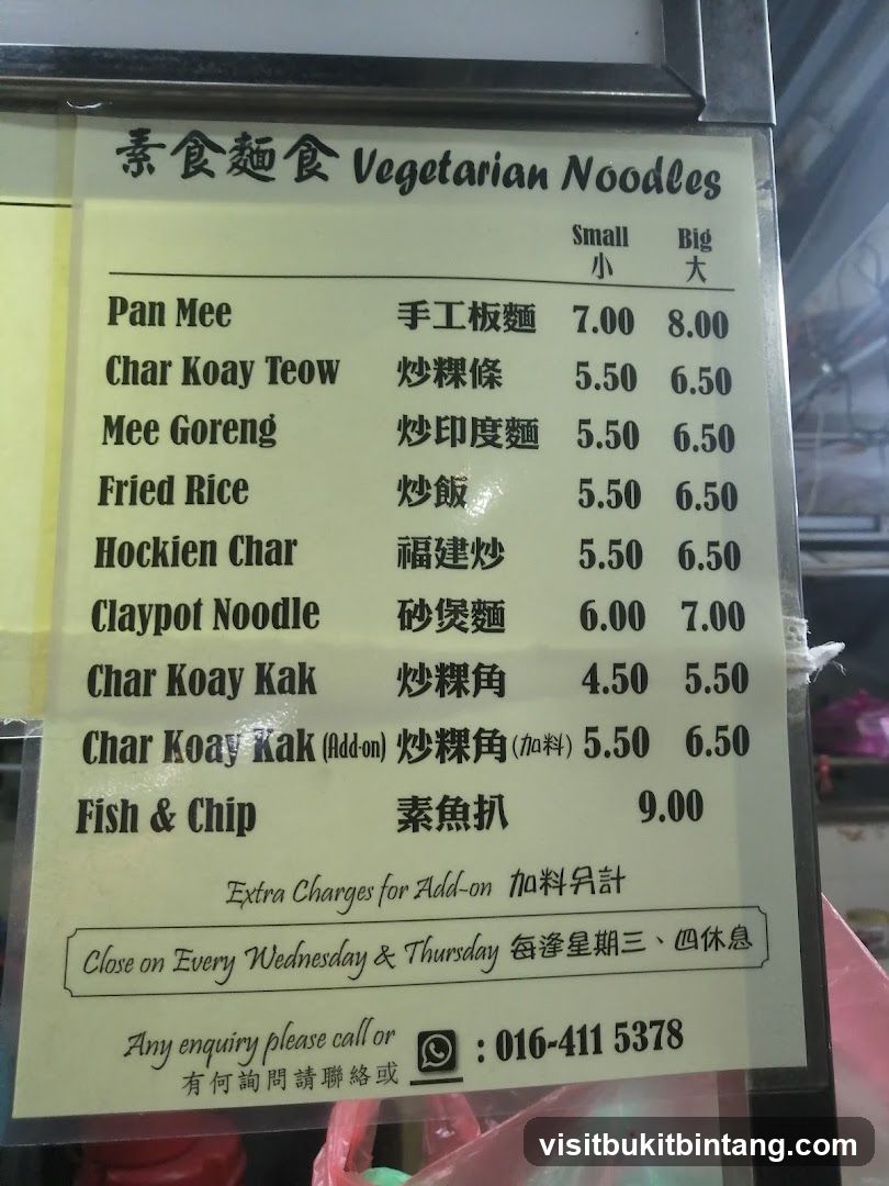 Vegetarian Noodles Menu