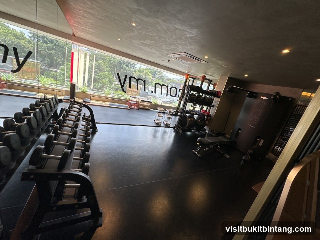 Gym Interior with Dumbbells and Equipment