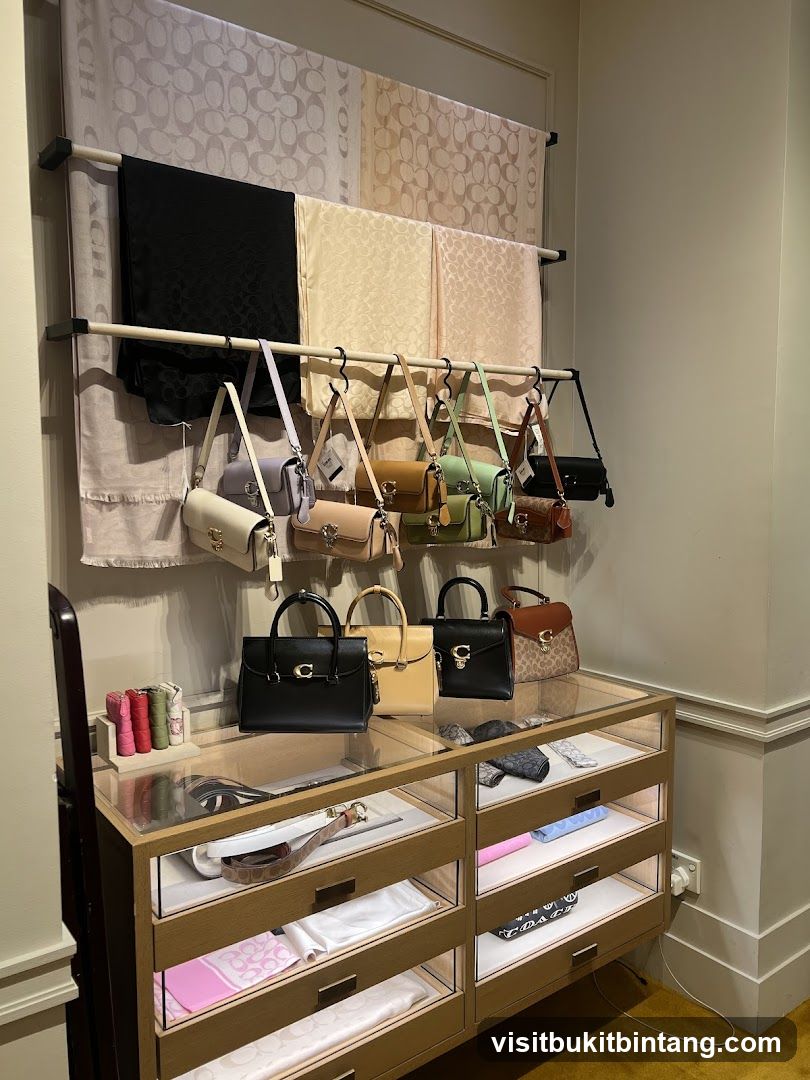 Coach Scarves and Handbags Display