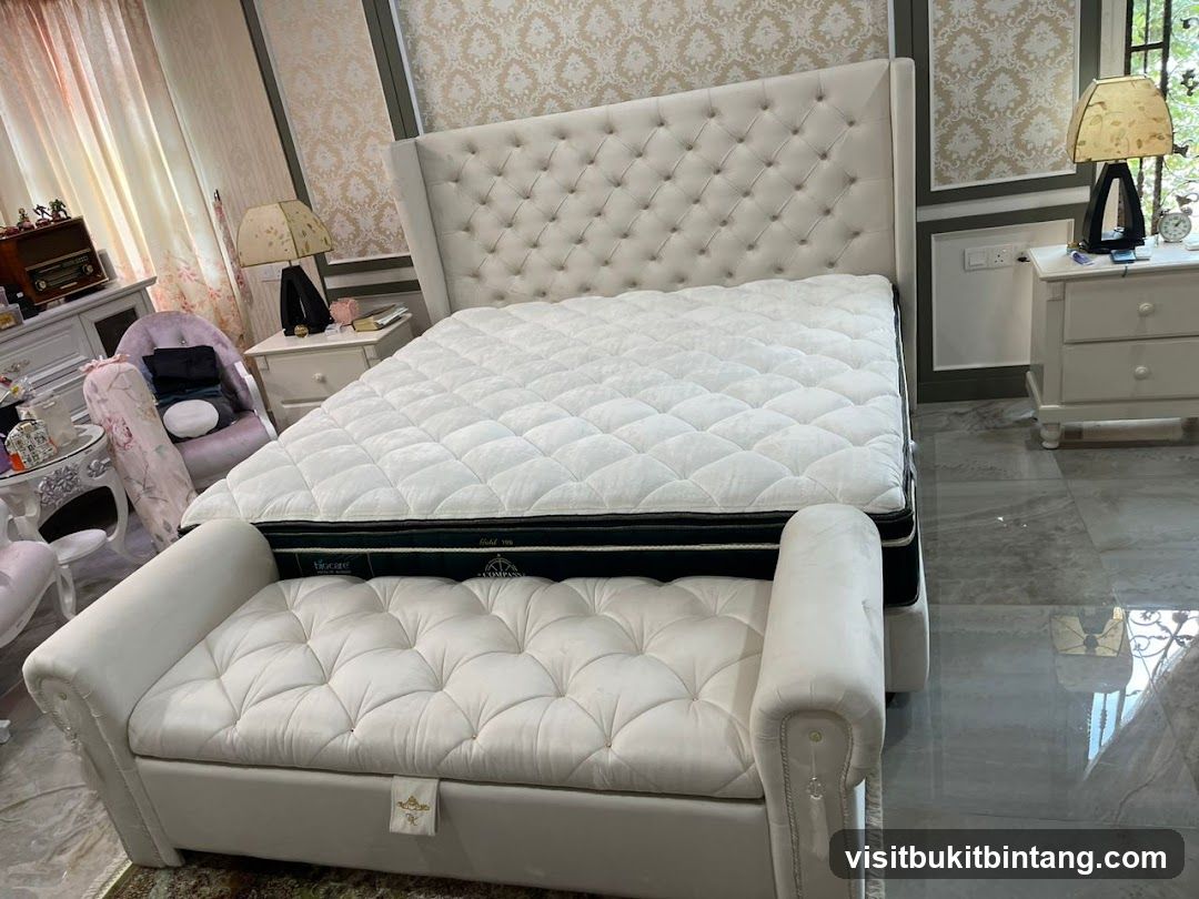 Bedroom with Tufted Bed and Mattress