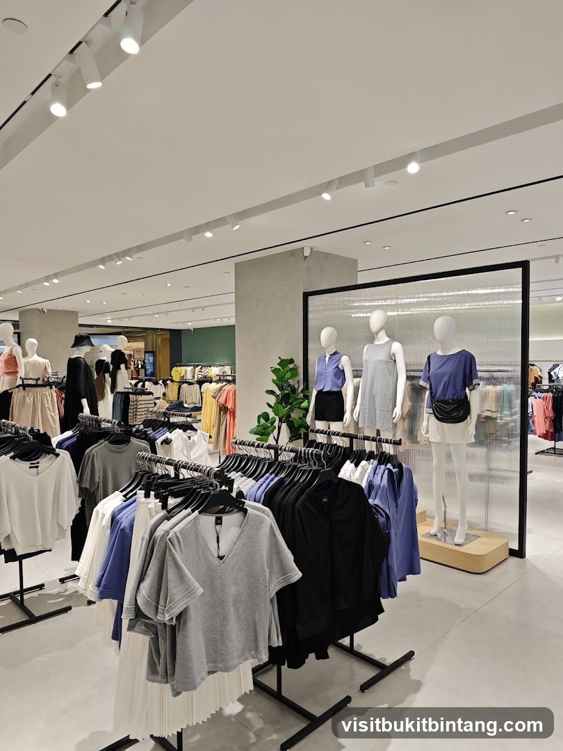 Clothing store interior with mannequins and racks of clothes