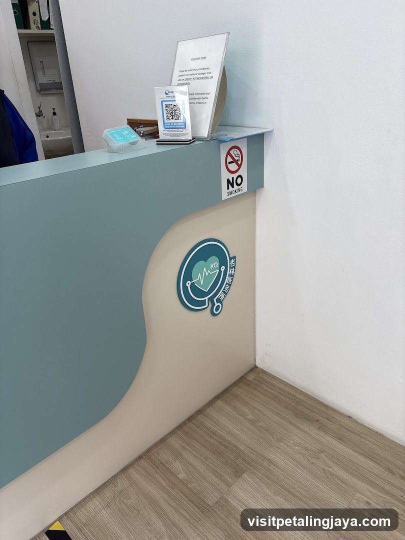 Reception Desk with Signage and QR Codes
