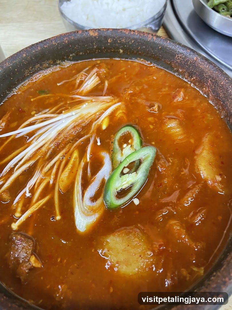 Korean Stew with Enoki Mushrooms and Green Chili
