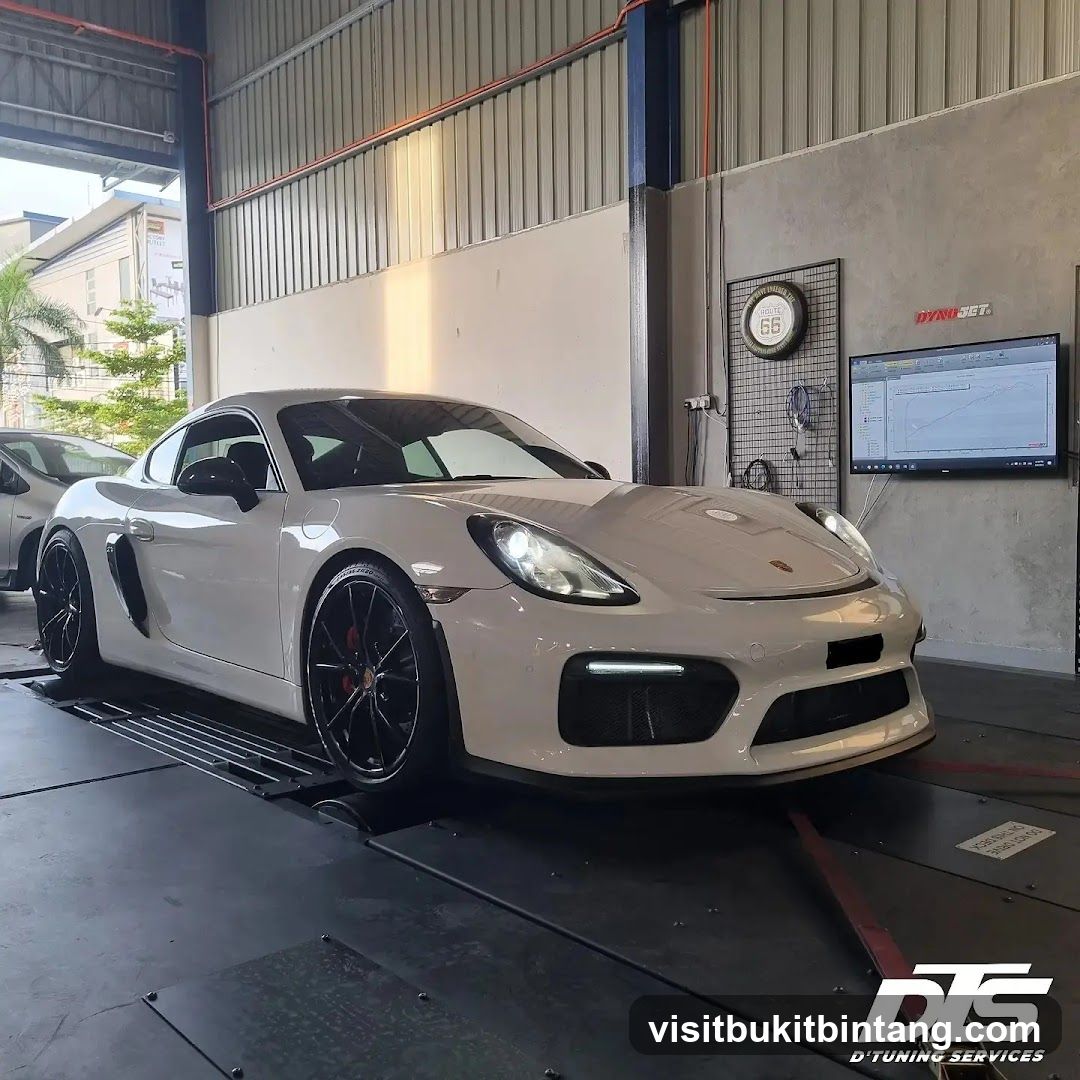 White Porsche on a dynamometer