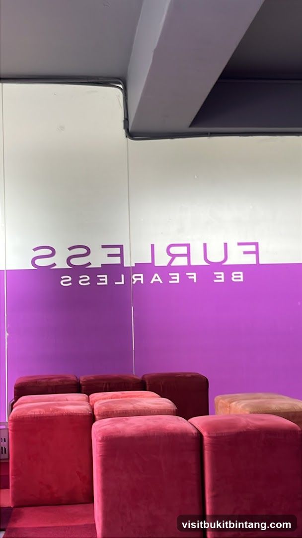 Interior with seating and mirrored wall