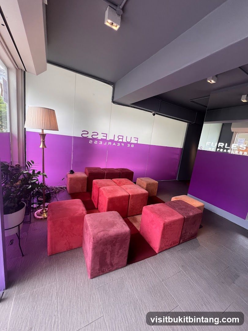Interior seating area with branding