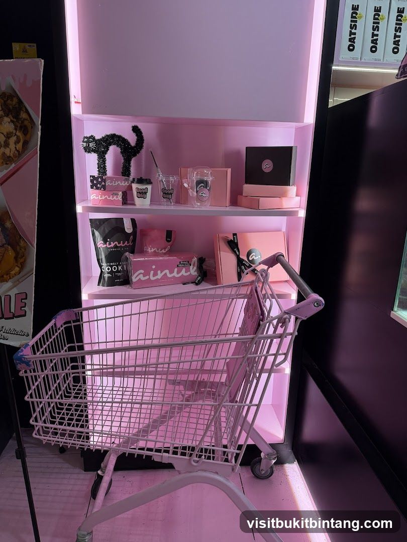 Pink Display Shelf with Shopping Cart