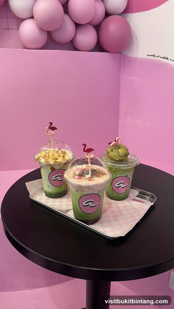 Matcha Drinks with Flamingo Toppers