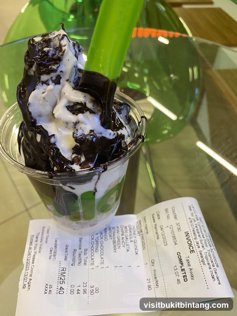 Dessert with Chocolate Sauce and Receipt