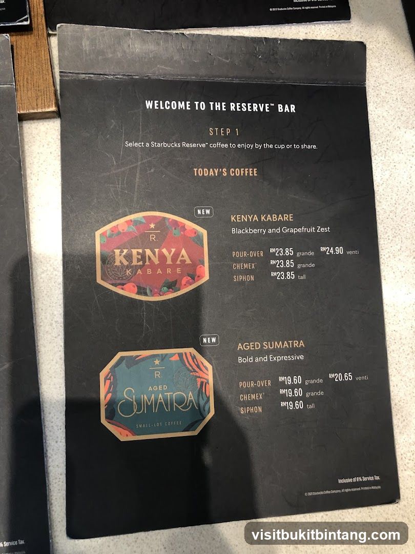 Starbucks Reserve Bar Today's Coffee