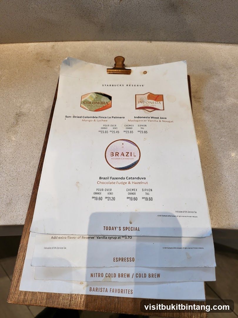 Starbucks Reserve Menu