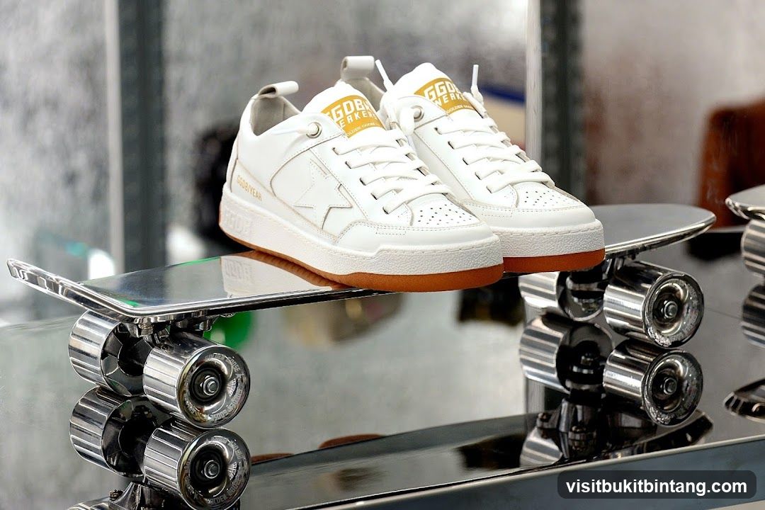 White Sneakers on a Skateboard Display