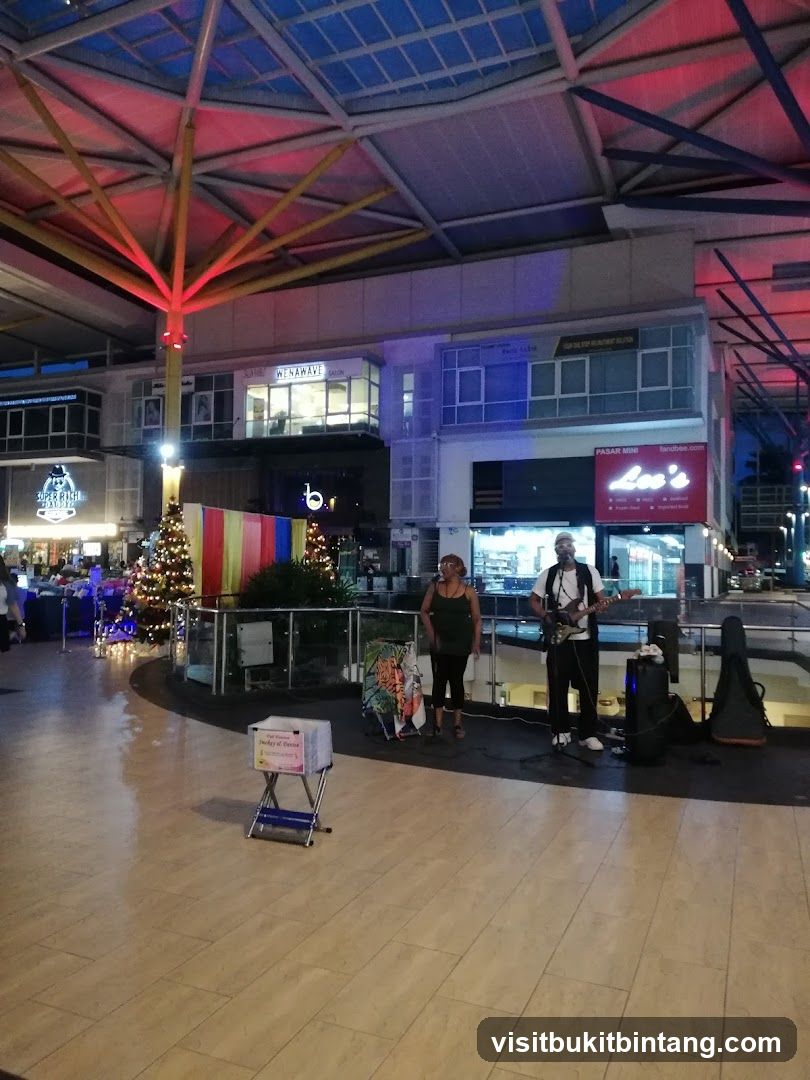 Musicians performing in a shopping center