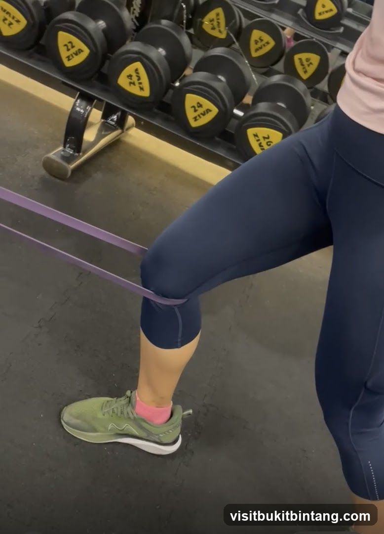 Woman exercising with resistance band