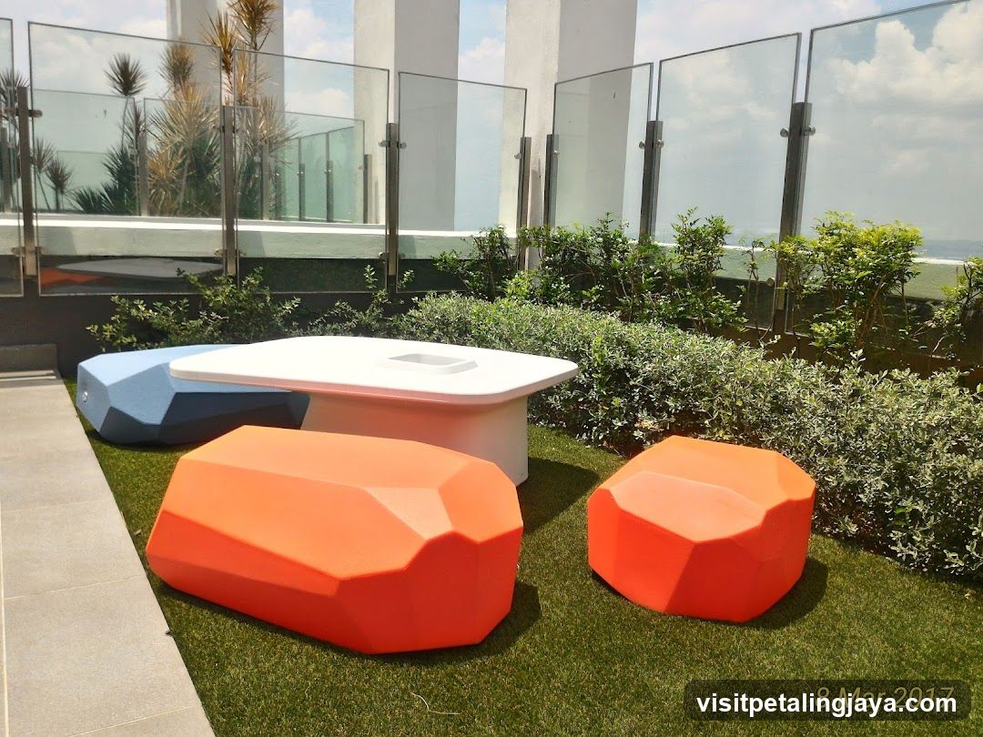 Outdoor Seating Area with Geometric Furniture