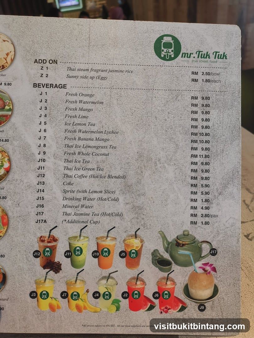mr.Tuk Tuk thai street food menu