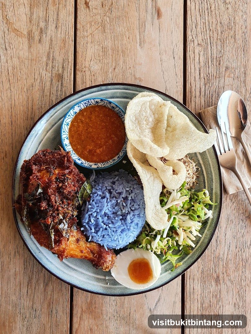 Nasi Kerabu with Fried Chicken