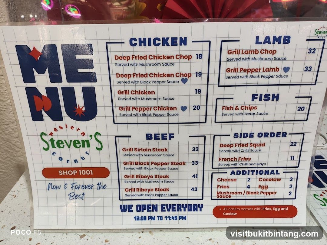 Steven's Corner Menu