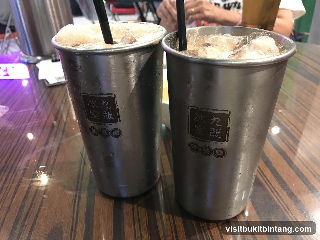 Two iced drinks with logo