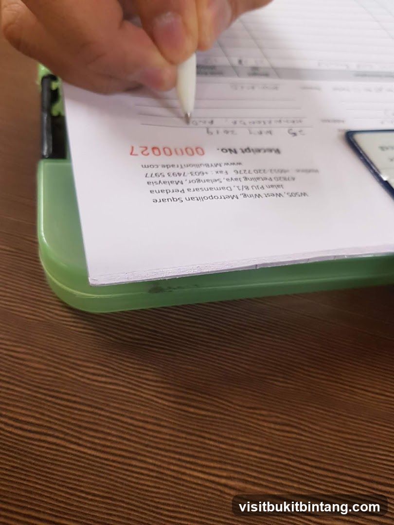 Receipt being filled out